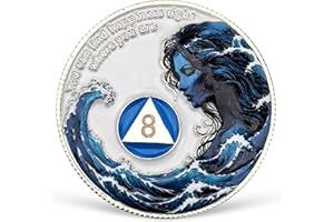 LREQASOR 8 Year Sobriety Coin Sea Wave AA Coins Addiction Recovery AA NA Chips and Medallions 1-15 Years Clean and Sober Alcoholics Anonymous Gifts for Women Men