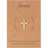 Lcherry Cross Necklace for Women, 18k Gold-plated Cubic Zirconia Jesus Cross Pendant Necklace Christian Baptism Confirmation Gifts for Women