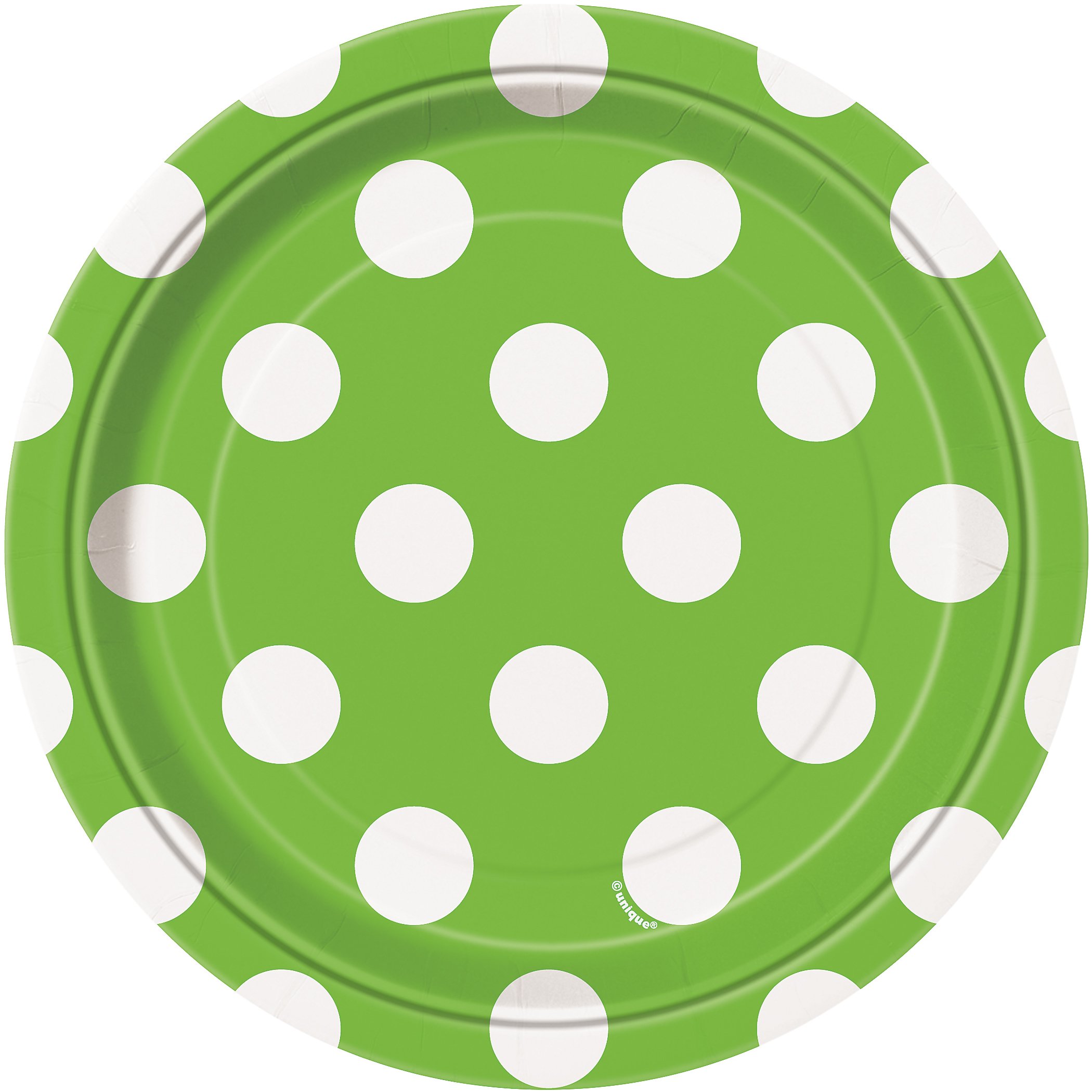 Unique Party 37464 - 18cm Lime Green Polka Dot Party Plates, Pack of 8