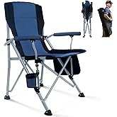 Folding Camping Chair Portable Outdoor Beach Chair, Heavy Duty Foldable Lawn chair Support 330lbs, Collapsible Lightweight Camp Chair with Cup Holder&Carry Bag for Fishing Outside Sports Picnic(Blue)