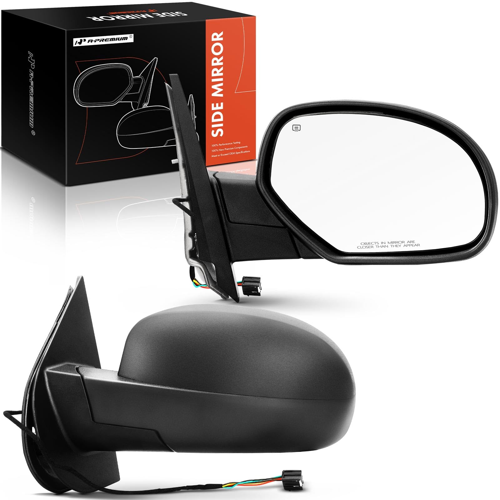 Photo 1 of A-Premium 2-PC Towing Mirrors Compatible with Chevy & GMC Models, Silverado 1500 2500 HD, Tahoe, Suburban, Sierra, Yukon XL, 2007-2014 - Manual Folding Heated Black - with Power Glass - Side Mirrors