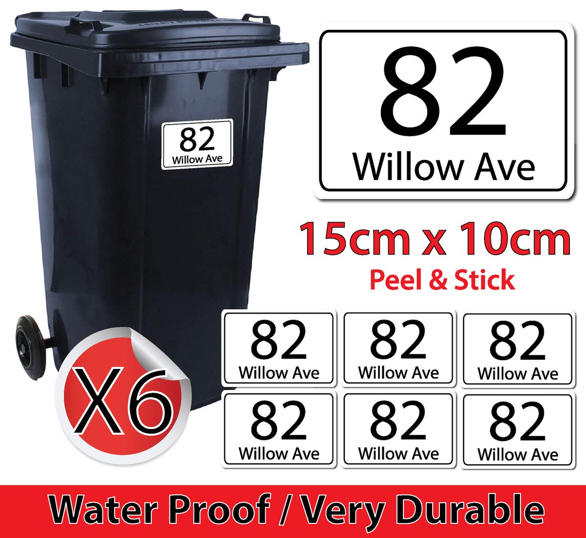 Personalised Printed Wheelie Bin Number Stickers with Number and Street
