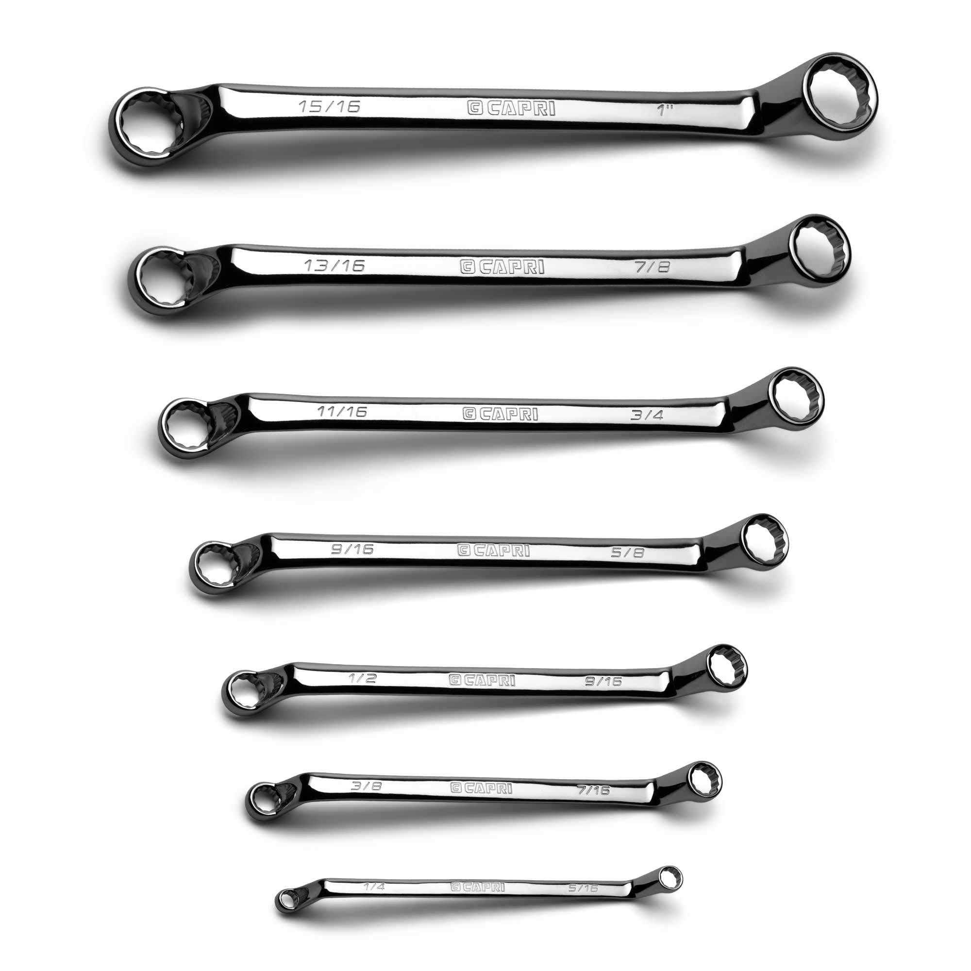 Capri Tools 75-Degree Deep Offset Double Box End Wrench Set, 1/4 to 1 in, SAE, 7-Piece with Heavy Duty Canvas Pouch