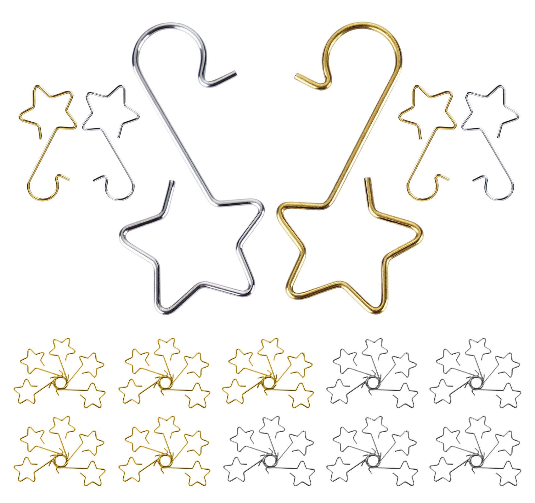 Anstore 120pcs Christmas Ornament Hooks,Star-Shaped Ornaments Hangers, 4cm Metal Christmas Bauble Hooks Christmas Tree Decoration Hooks for Hanging Christmas Balls, Socks, Gift Bag (Sliver, Gold)