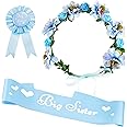 WILLBOND 3 Pcs Big Sister Accessory Set Big Sister Flower Crown Satin Sash Pin Big Sister Gifts for Baby Shower Party