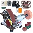 Hiqalty Electric Belt-Sander Polishing-Grinding Sharpener Adjustable -13 x 1.2in DIY Power Sanding Machine Mini Bench Belt Grinder Kit, Multifunctional for Knife Making, Woodworking(mini belt sander)