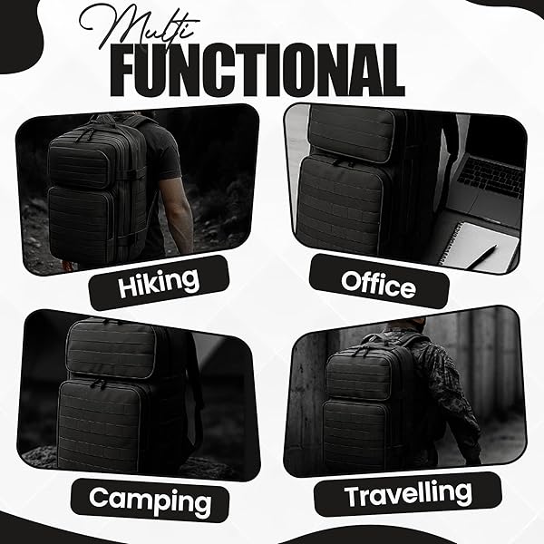 ADVANCAMP 45L MILITARY TACTICAL BACKPACK LARGE DAY PACK FOR MEN – MOLLE RUCKING ASSAULT RUCKSACK, HEAVY-DUTY WATER-RESISTANT BAG FOR HIKING, GYM, TRAVEL & OUTDOOR ADVENTURES – BLACK