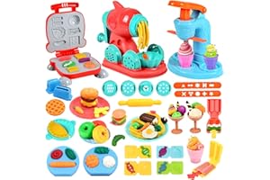 Crelloci 3 in 1 Color Dough Kitchen Creations Set, Ice Cream Spaghetti Burger Maker Machine, Art Crafts Food Modeling Toys, Accessories Tools Kit for Boys Girls Kids Toddlers Ages 3+ (12 Colors Dough)