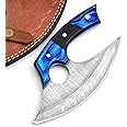Handmade Damascus Steel Ulu Knife - Alaskan Damascus Ulu Knife With Sheath - Damascus Alaska Knives For Men and Women - Skinning, Chopping,Rocking, Mincing, Slicing Meat & Herb (1515 blue,black)