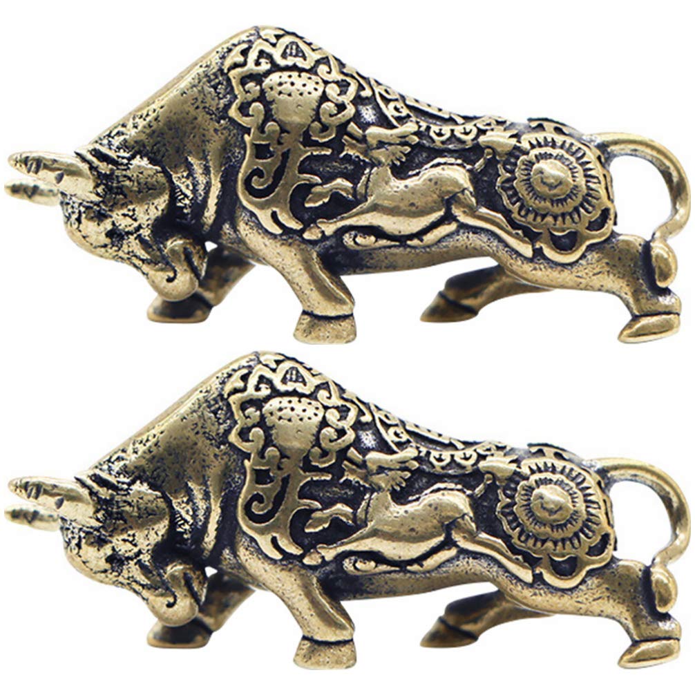 BESPORTBLE 2 Pcs Copper Cow Figurine Antique Bull Calf Shape Charm Pendant DIY New Year Keychain Animal Statue Charm for Children Adults