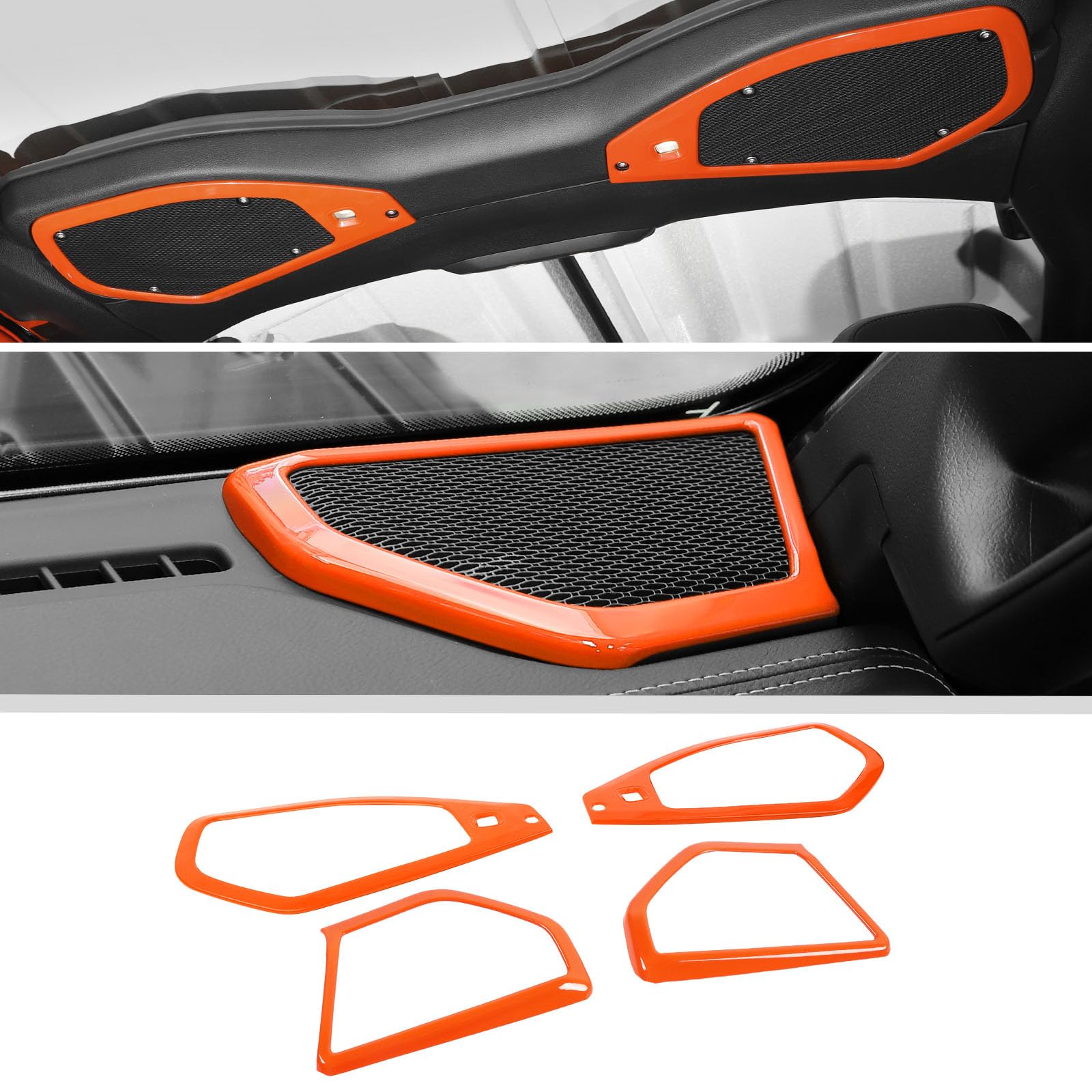 Photo 1 of JWWY for Jeep JL Speaker Audio Trim Top & A Pillar Cover Trim for 2024-2025 Jeep Wrangler JL JLU & Gladiator JT Accessories ABS 4PCS Orange