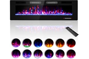 Zionheat 60 inches Electric Fireplace-Wall Fireplace for Living Room-Fireplace Freestanding/Inserts/Wall Mounted with Remote Control, Timer, Dimmer, 12 Flame Colors, 750/1500W, Ultra Thin