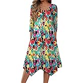 Zeagoo Midi Dresses Women 2026 Spring Dress 3/4 Sleeve Casual Dresses with Pockets A Line Summer Beach Sundress