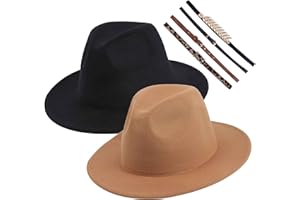 GEYANUO 2 Pack Mens Womens Fedora Hat Classic Wide Brim Floppy Panama Hat with Ring Belt Buckle Fashion Fedora Hat