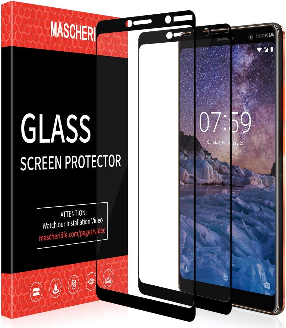 MASCHERI Screen Protector for Nokia 7 Plus, [2 Pack] Full Coverage Glass[Scratch Resist ] Protective Film for Nokia 7 Plus- Black