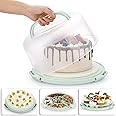 BSTKEY Portable Cake Carrier with Lid and Handle, Devil Egg Container + Cupcake Storage Tray for Transport, 10 Round Cake Container Holder with Two Sided Base for Pies Cookies Nuts Fruit, Green