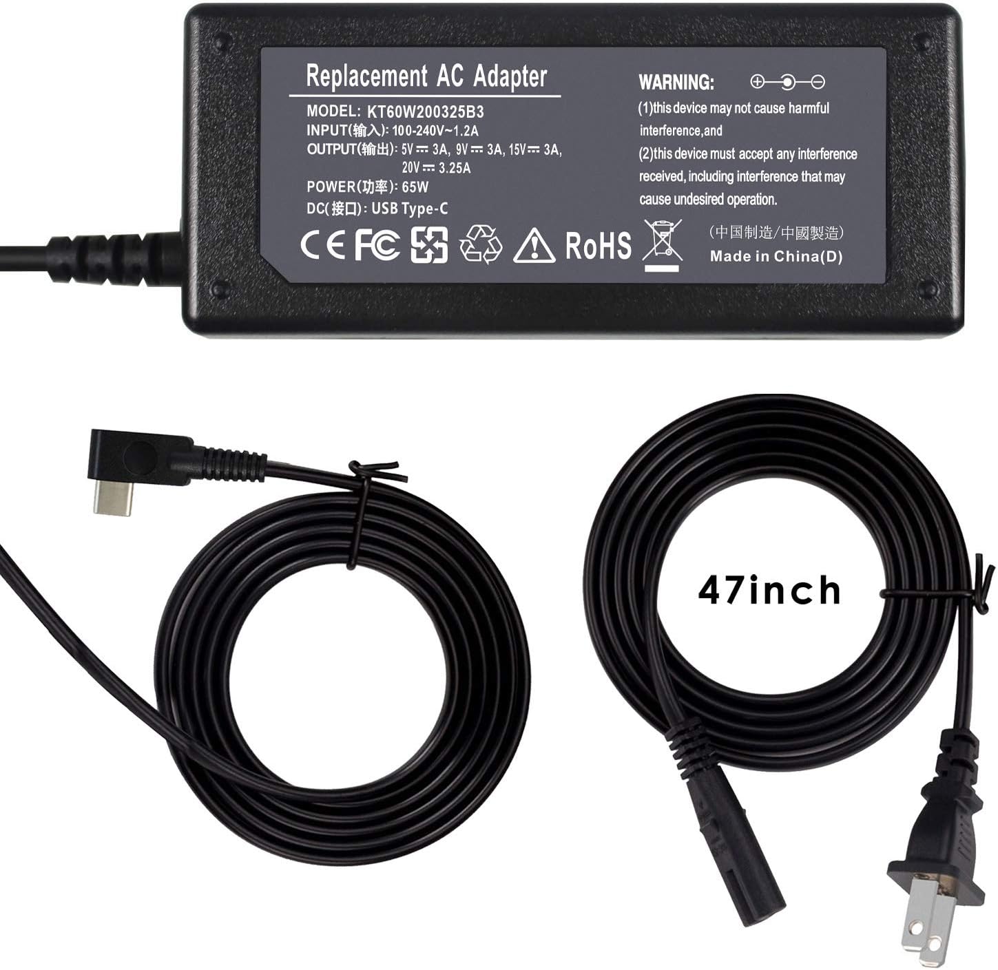 Vinpera 20V 3.25A 65W USB Type C Laptop Charger Compatible with Lenovo ThinkPad A275 E480 E580 L380 L480 L580 P52s T470 T470s T480 T480s T570 T580 and Other Type C Devices -[Three Months Refund]