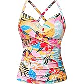 Women Tankini Bathing Suit Top - Twist Front V Neck Swim Top Only Ruched Tummy Control No Bottom 2025