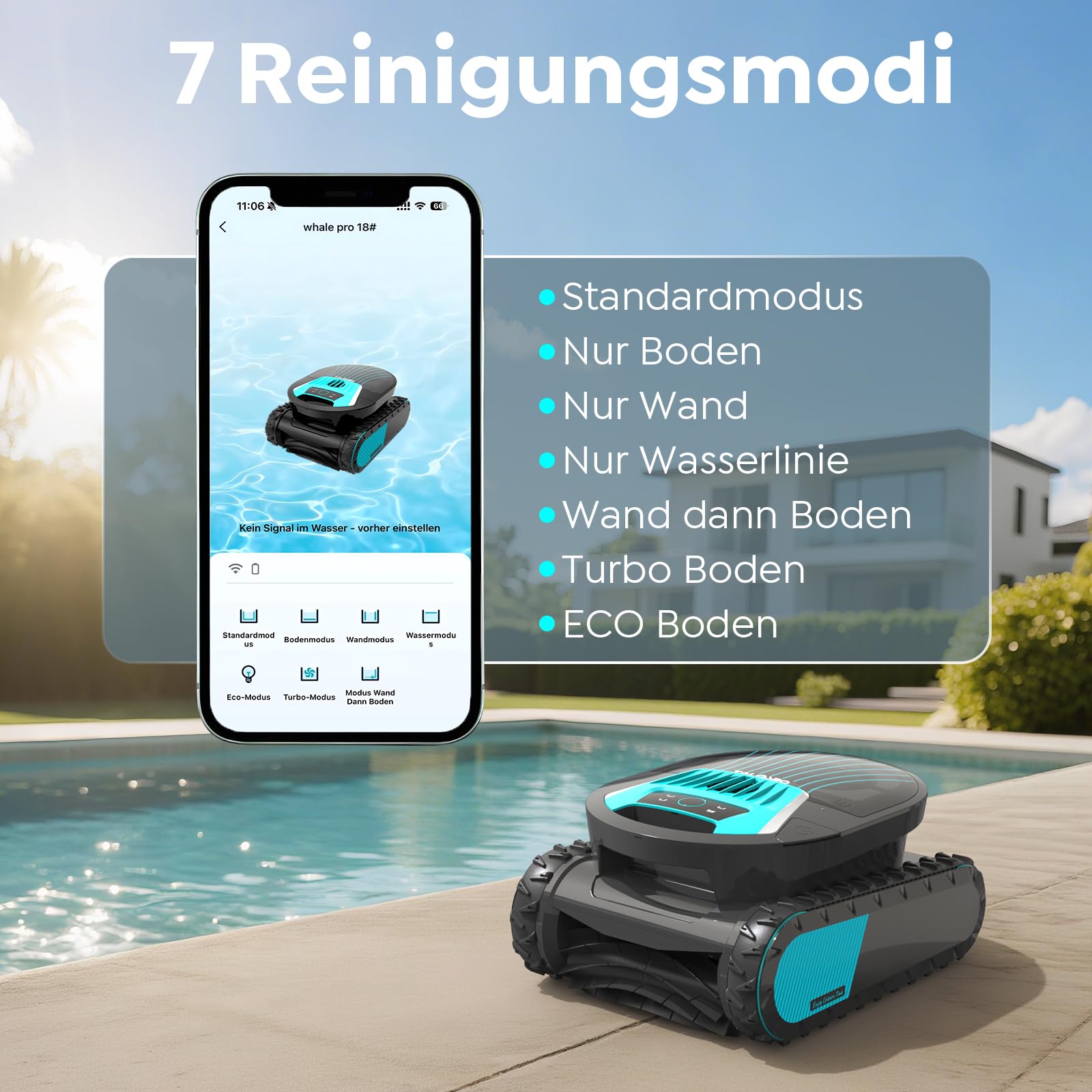 TALOSBO Pleco Pro Poolroboter Akku Wand und Boden, Wasserlinienreinigung, 210 Min Laufzeit, Doppelfilter, 3 Motoren System, Smarte App Steuerung, Kabelloser Poolsauger bis 200 m² 5