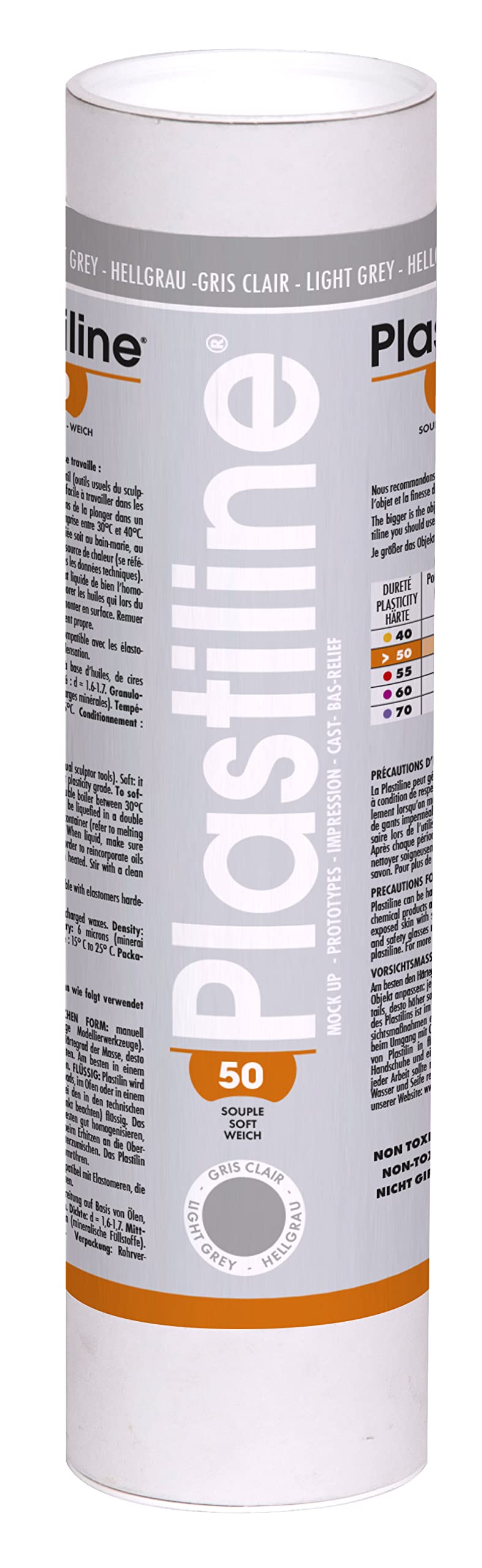 Plastiline 1650T - Plastiline tube - Modelling Paste, High Precision - Sculpting, Moulding - Hardness 50 (soft) - 1 kg - Light Grey shade. Made in France