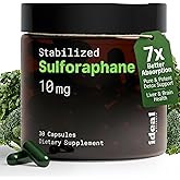 10mg Pure Stabilized Sulforaphane Supplement from Broccoli Sprout Extract - Cellular Detox, Liver & Brain Health Support - Nrf2 Activator - Non-GMO & Glyphosate Free - 30 Vegan Capsules