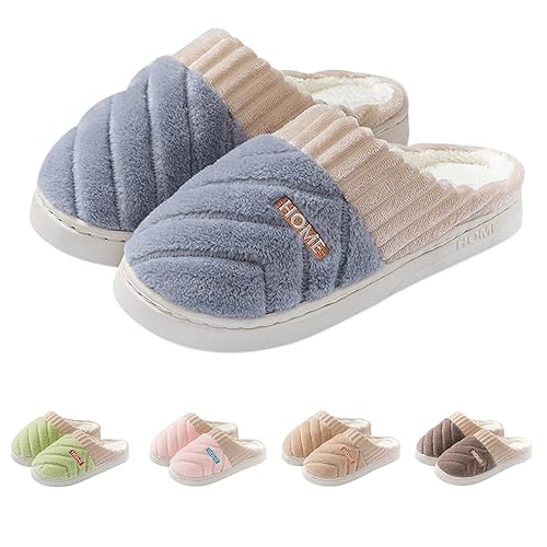 Winter Slippers for Womens Men, Fluffy Warm Ladies Slippers, Memory Foam Plush Fleece Lined House Shoes, Anti-Slip Cosy Cloud Slipper Indoor Outdoor