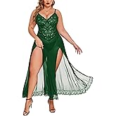 Avidlove Plus Size Lingerie for Women Sexy Lace Babydoll Long Lingerie Dress Side Split Nightgown