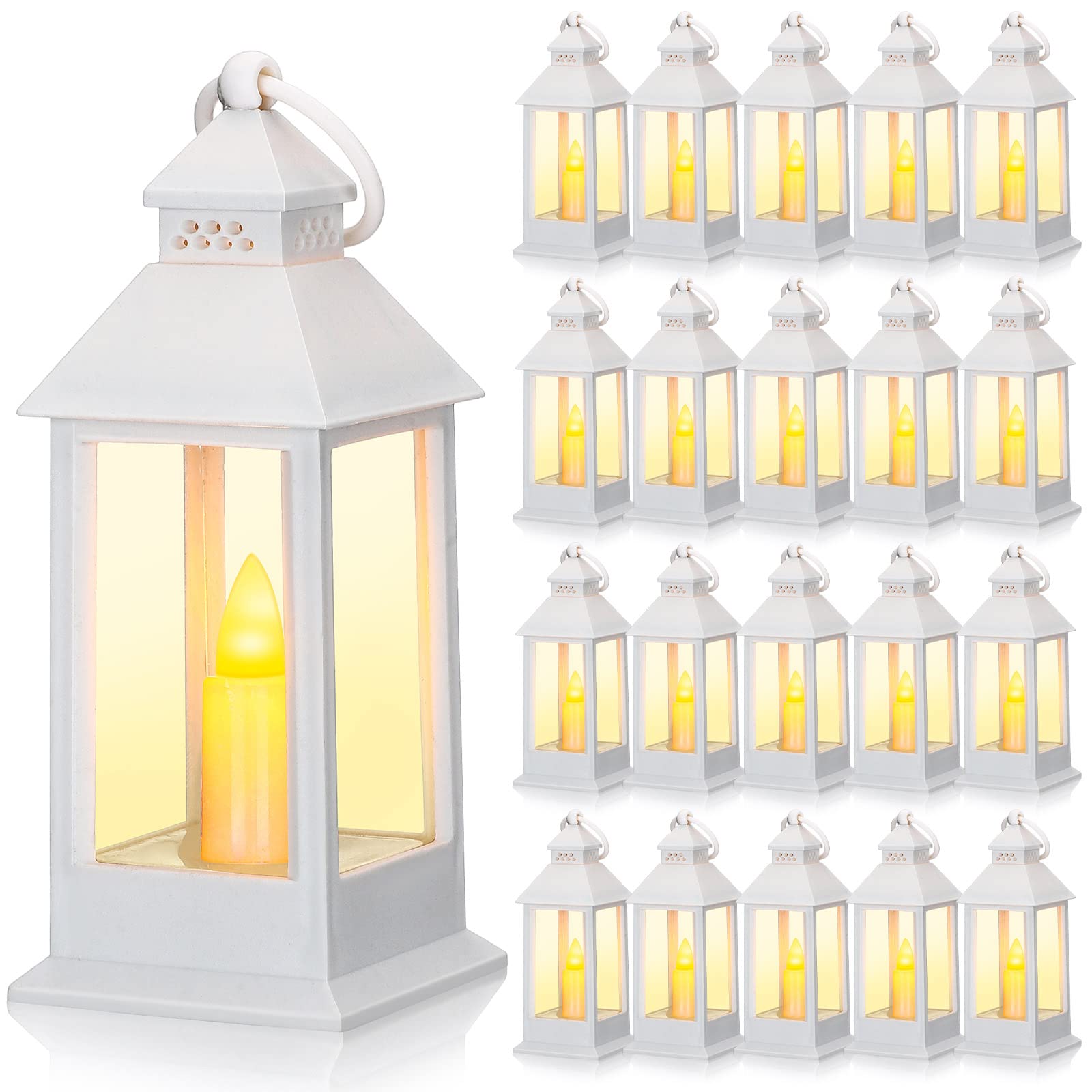Photo 1 of Hoolerry 24 Set Halloween Mini Lanterns with LED Candles 5.5'' Decorative Hanging Small Vintage Lantern Centerpiece Battery Powered for Wedding Table(White)