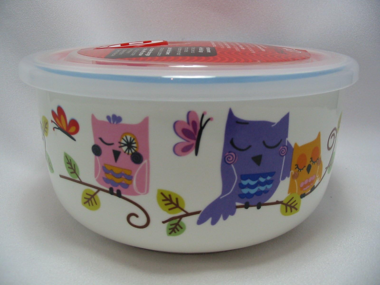 Ciroa Microwaveme Fine Porcelain Microwave Bowl with Silicone Seal Lid 5.75 Inch (Owl and Butterflies)