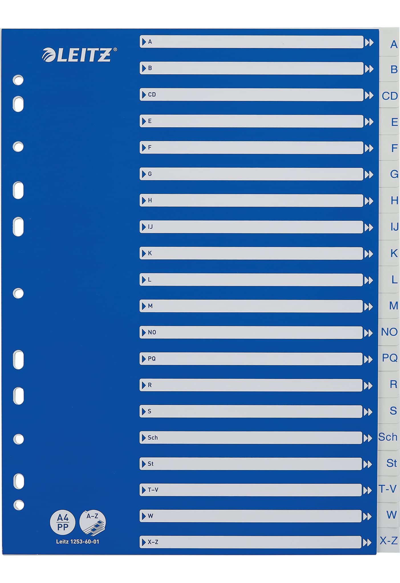 Leitz A4 A-Z Index, Heavy Duty Plastic and Cardboard, Blue/White