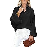 Watashi Women Button Down Shirt Casual Striped Print Dressy Henley Shirts Loose Long Sleeve Collared Office Work Blouse Tops