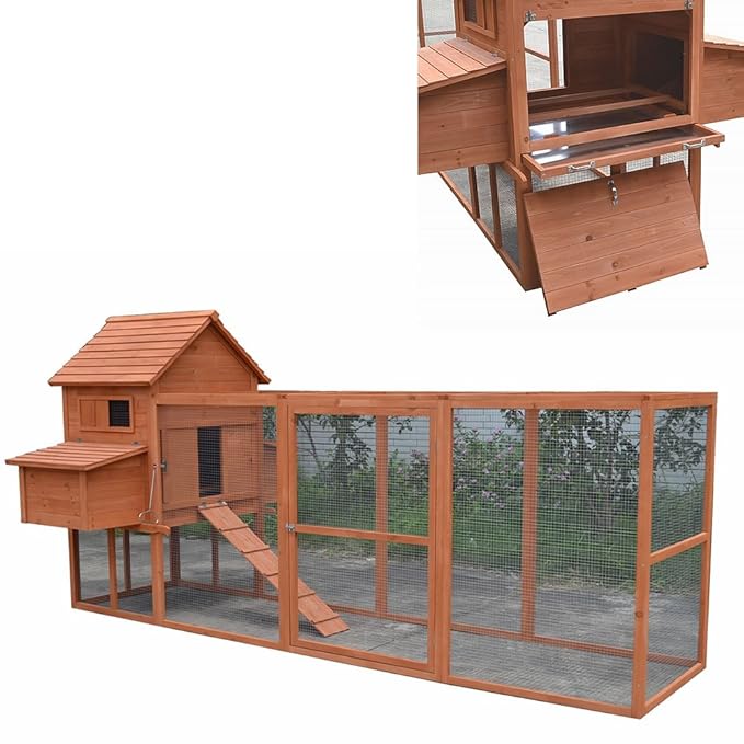 Melko® Hühnerstall XXL Hühnerhaus mit Freigehege, aus Holz, 310 x 150 x 150 cm, inklusvie Rampe + 2 Nestboxen