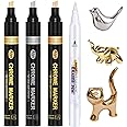 JDiction Mirror Chrome Markers 4 PACK, 3 Colors Permanent Metallic Markers & 1 Clean Pen, 2-5mm Large Application Area, High Gloss, Waterproof, Chrome Paint Marker for Crafts, DIY, Painting