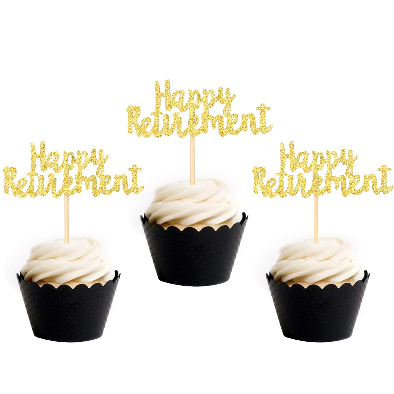 Happy Retirement Cake Topper Gold Glitter Retirement Party