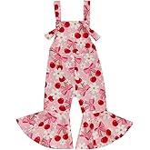 Mialoley Toddler Cherry Outfit Baby Girl Bell Bottom Romper Cherry Flare Pants Jumpsuit Sleeveless Kids Wide Leg Overalls