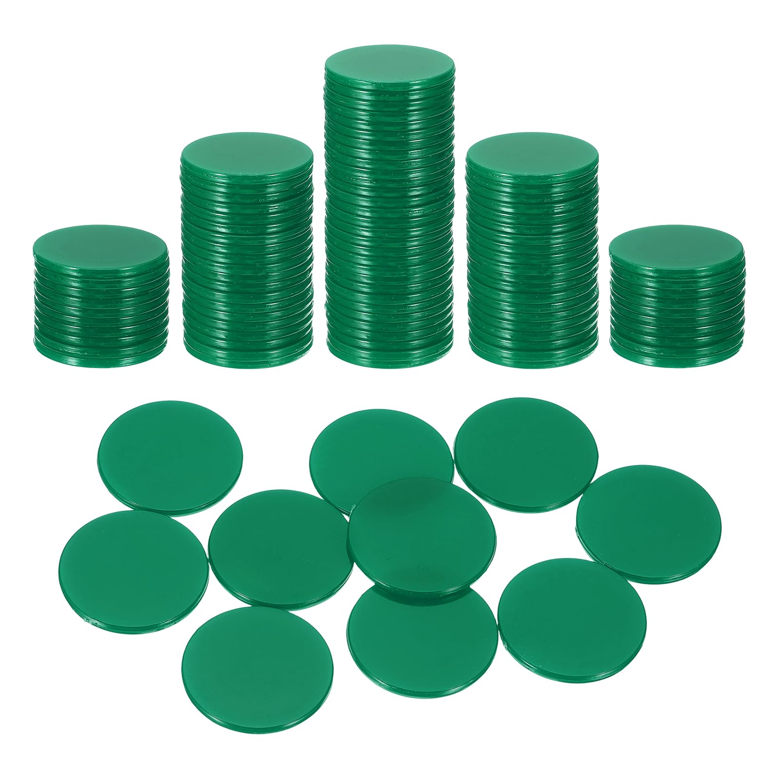 sourcing map 100Pcs 1 Inch Poker Chips, Plastic Bingo Chips Learning Counters Counting Counters Disks Markers Opaque Game Tokens for Game Play Math Counting, Dark Green, Flat