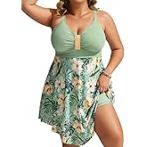 Hanna Nikole Womens Plus Size Swim Dress Swimsuit One Piece Tummy Control Bathing Suit Flowy Body Shaping Swimwear