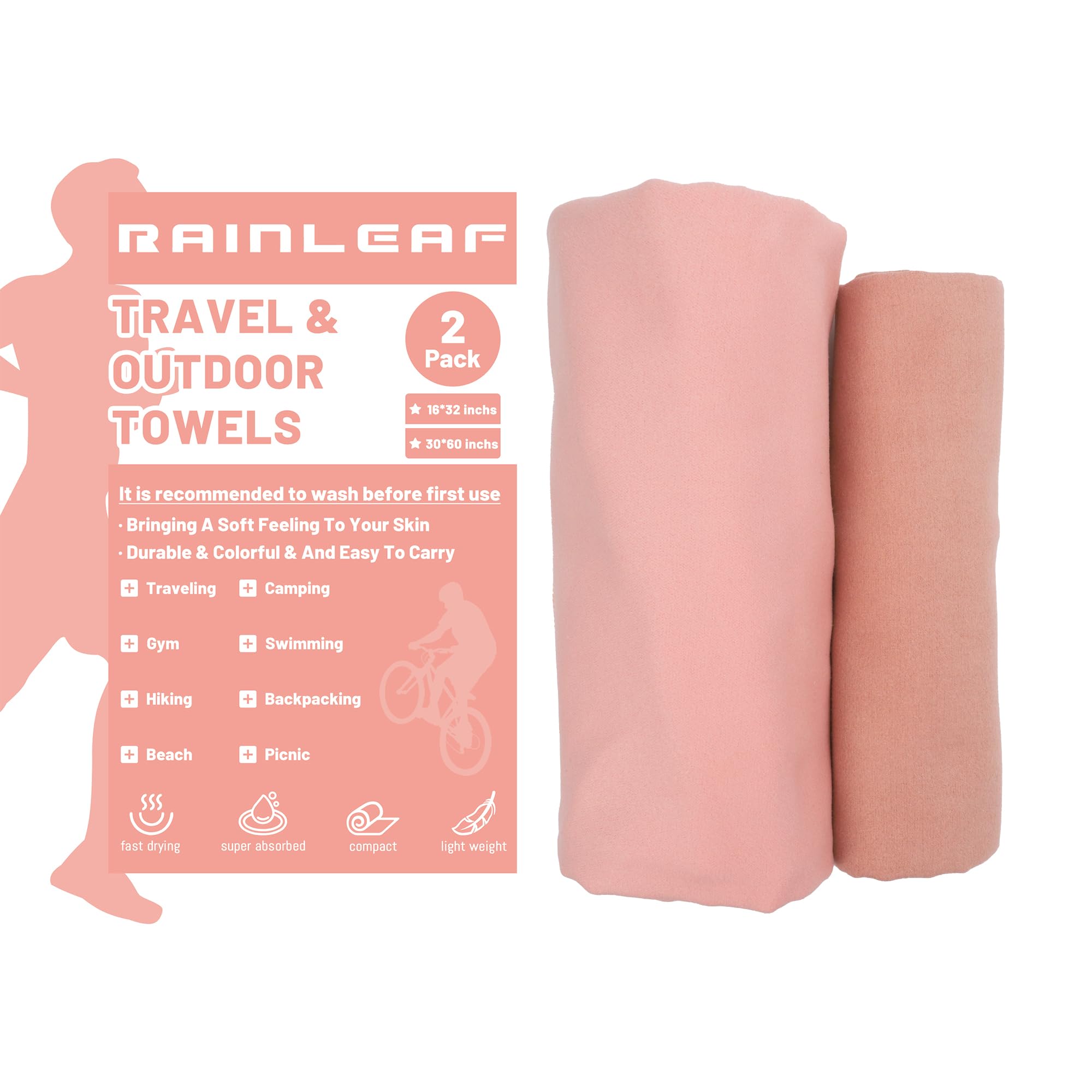 Photo 1 of Rainleaf 2 Pack Microfiber Quick Dry Travel Towel, Super Absorbent Ultra Compact Lightweight Camping Towel for Gym, Hiking, Pool, Yoga - Rose Garden