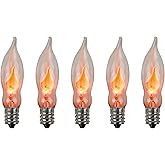 Creative Hobbies® A101 Flicker Flame Light Bulb - 3 Watt, 130 Volt, E12 Candelabra Base, Nickel Plated Base - Dances with a Flickering Orange Glow | 5 Pack