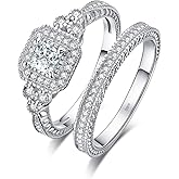 JewelryPalace Vintage 14K Gold Plated 925 Sterling Silver Halo Engagement Ring Wedding Band Bridal Sets