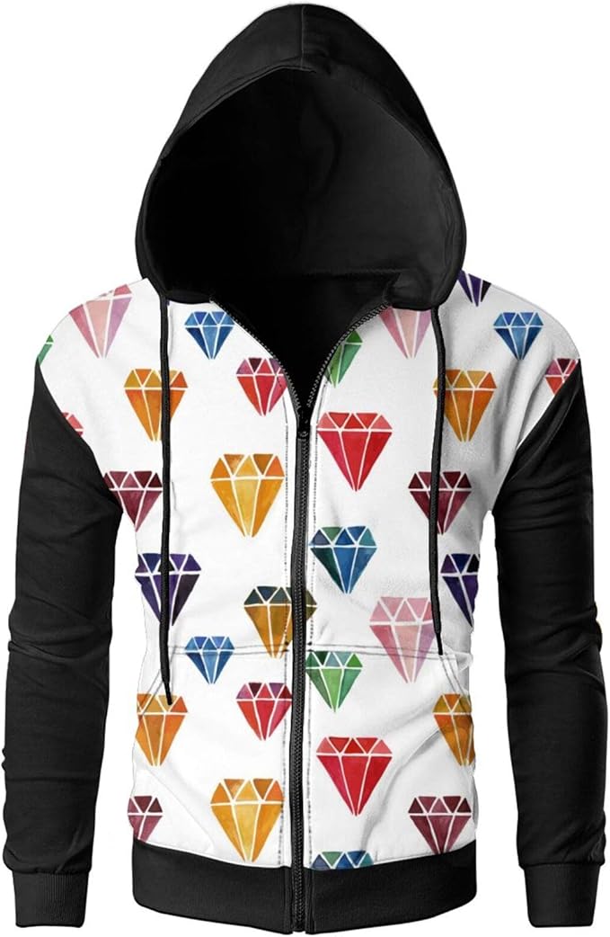 Colorful Diamond Men'S Hooded Zipper Shirt Sports Hoodie Fashion Casual