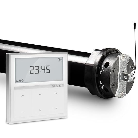 NOBILY Profi-Set elektromechanischer Funk-Rolladenmotor PR5 10/15-60 inkl. Funk-Timer (Zeitschaltuhr) Exquisit Wandsender für