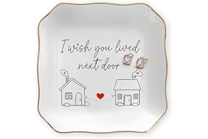 OASSIE Christmas Friend Gifts for Women - I Wish You Lived Next Door 4"x4" Ceramic Jewelry Dish Tray - Long Distance Relationship Bestie Christmas Birthday Gifts for Women Friend Sister Coworkers
