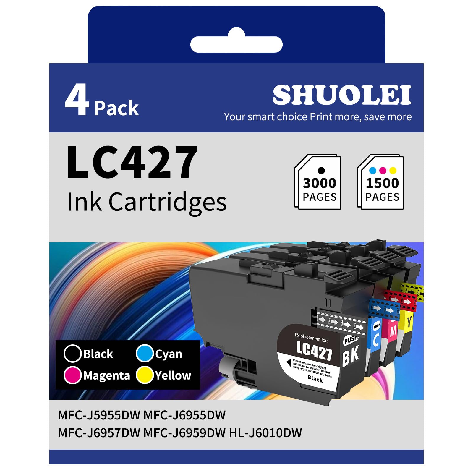 LC427 Ink Cartridges Compatible with Brother LC427 LC-427 XL Inkjet Cartridges Multi-Pack Standard Yield, for HL-J6010DW MFC-J5955DW MFC-J6955DW MFC-J6957DW MFC-J6959DW (4 Pack - BK C M Y)
