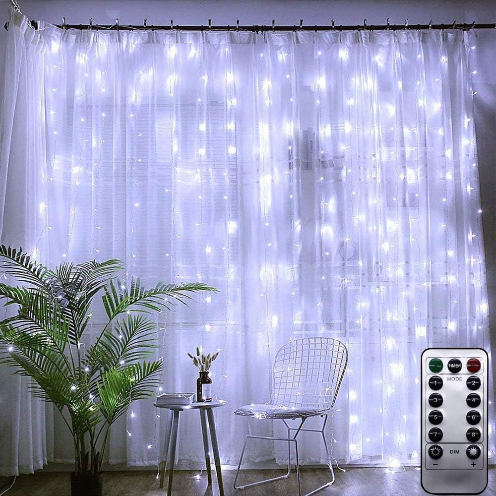 LoiStu LED Curtain Lights，Battery or USB Powered, 9.8ft x 9.8ft 304LED
