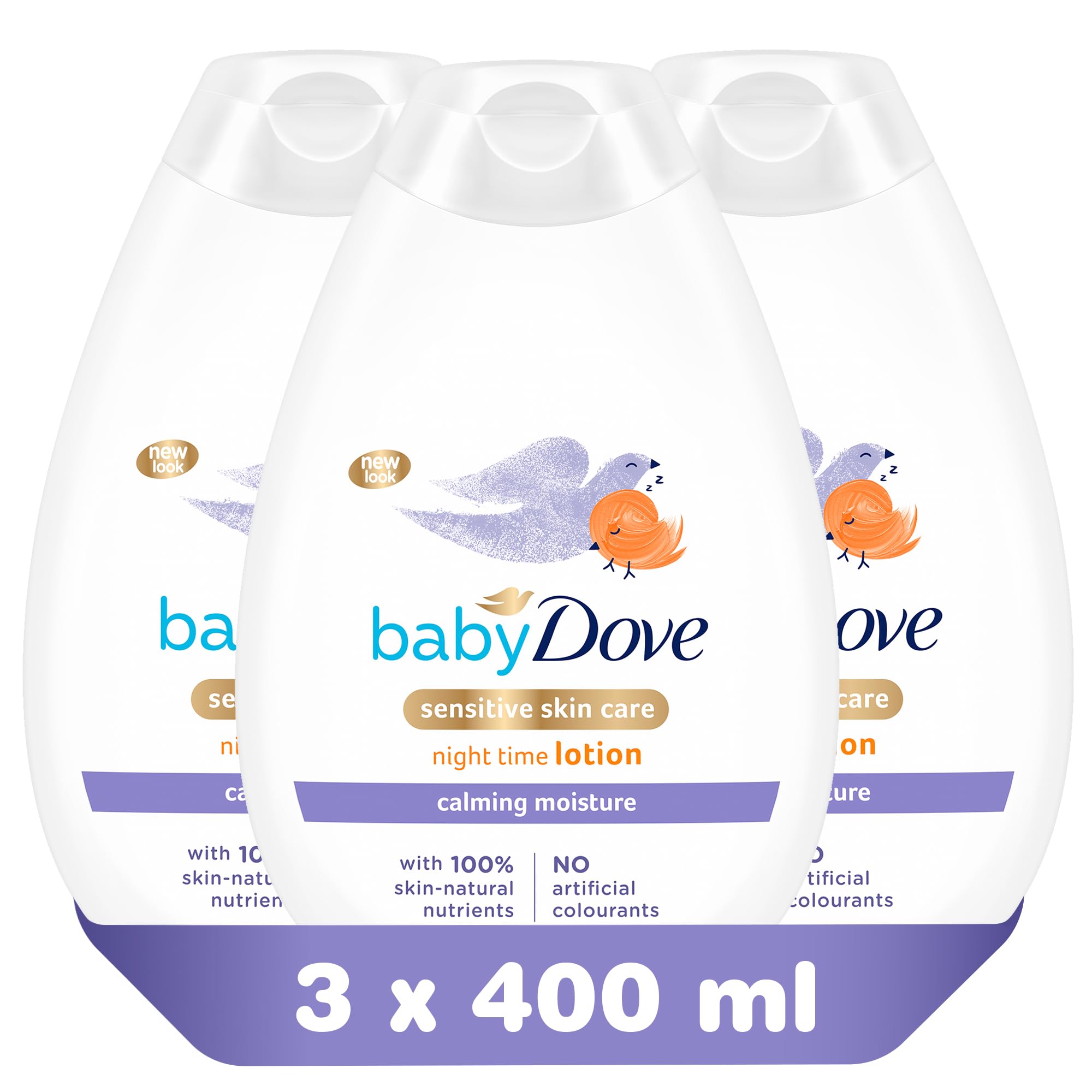 Baby Dove Calming Night Time Lotion – Gentle Chamomile Baby Moisturiser for Sensitive Skin, Relaxes & Soothe Before Bed, 3 x 400ml