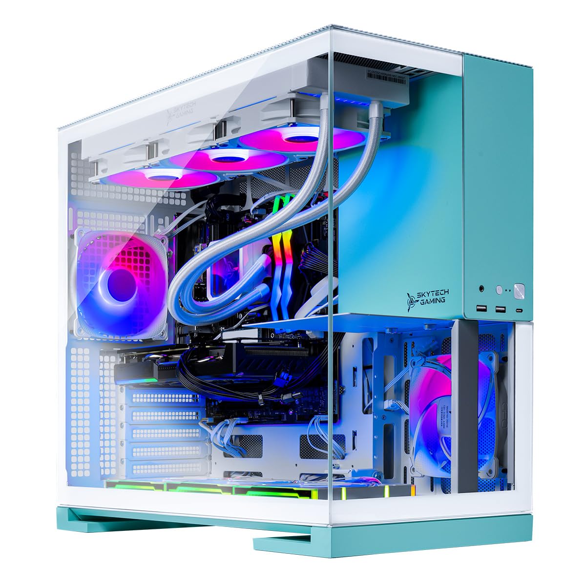 Skytech Gaming Aqua Desktop PC, Intel Ultra 9 285K 3.7 GHz(5.7 GHz Turbo), NVIDIA RTX 5070 12GB, Z890 Board, 1TB NVMe SSD, 32GB DDR5 RAM 6000 RGB, 850W Gold ATX 3 PSU, 360mm ARGB AIO, Wi-Fi, Win 11 Image