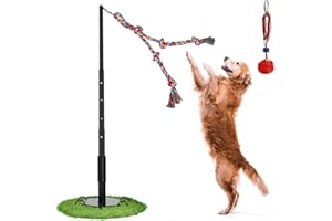 OLPCHEE Outdoor Tug of War Dog Toy, Tether Interactive Dog Tug Toy Backyard Heavy-Duty Dog Solo Play Exercise Toy for Large Medium Dogs, Height Adjustable, 2 Rope Toys