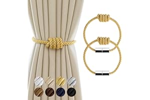 Contoeey Magnetic Curtain Tiebacks - Decorative Tie Backs for Drapes, 2 Pack Gold