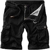 Cargo Shorts for Men Casual Workout Cotton Hiking Shorts with Pockets No Belt Black 36